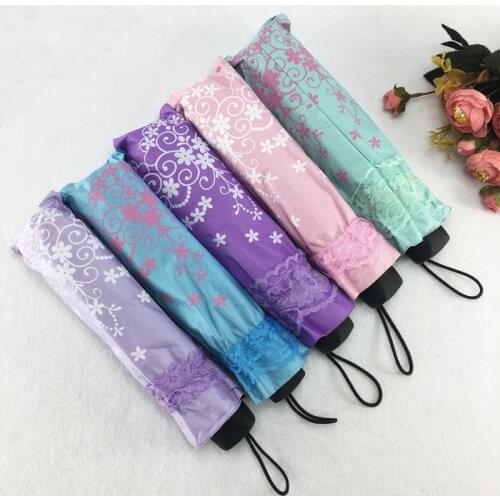 Blue Tri-fold Creative Lace Edge Candy Color Rain and Sun Shade Dual-use Girl Sun Umbrella Fashion Umbrella