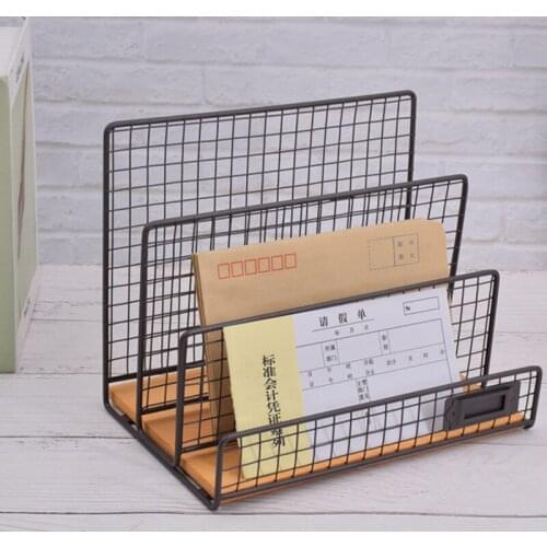 Bills and Receipts Storage Rack Iron Wire Three Grid Bookend Data Letterhead Letter File Storage Rack
