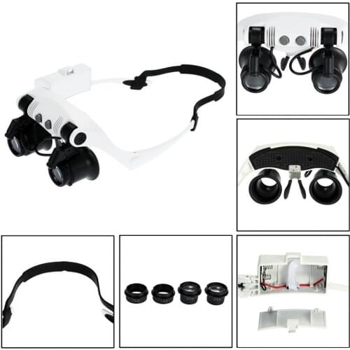 4 lenses Headband Binoculars LED Magnifying Glass 2 LED Magnifier Glasses Loupe Headlamp Loupe Microscope Jewelry Watch Repair