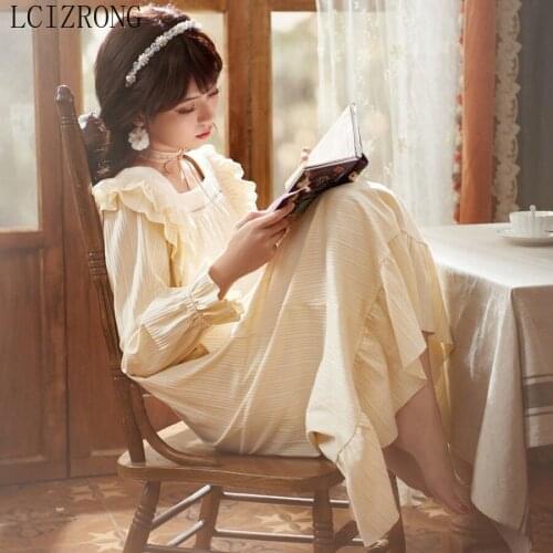 Thin Nightdress Loose Pajamas Women Summer Long Sleeve Girl Home Sweet Cute 2021 Female Long Sleepwear Pleated Sleep Wear