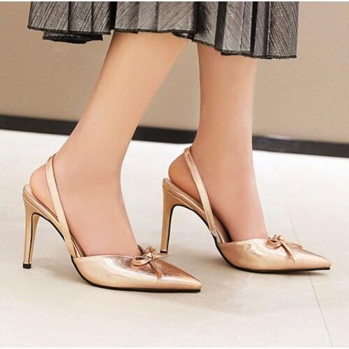 AGODOR 2020 Sexy Party Dress Pumps Pointed Toe Slingback Pumps Women Shoes Gold Pumps Thin High Heel Ladies Pumps Size 34-48