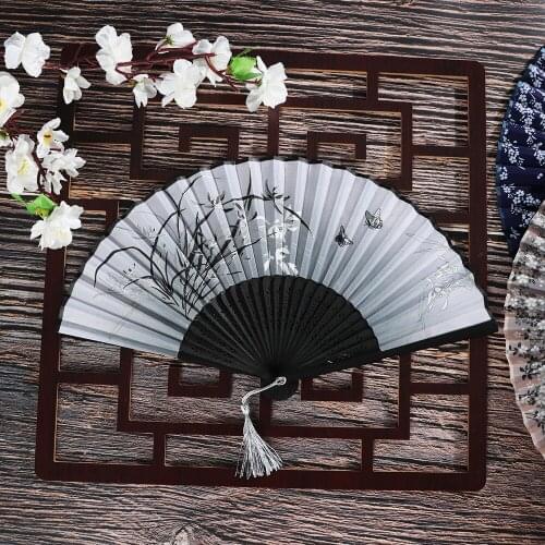 Vintage Style Silk Folding Fan Chinese Japanese Pattern Art Craft Gift Home Ornaments Decoration Wedding Party Dance Hand Fan
