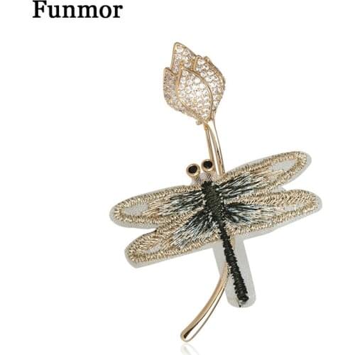 Funmor Embroidery Dragonfly Brooch Insect Copper Pin For Women Men Hat Dress Bag Decoration Accessories Gathering Activity Giftd