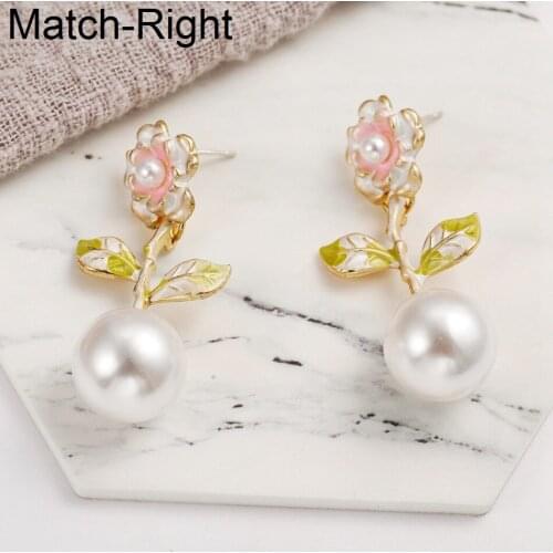 Match-Right Women Statement Cute Flower Dangle Earrings For Women Korean Pearl Drop Earrings Pendant Female Jewelry SP799