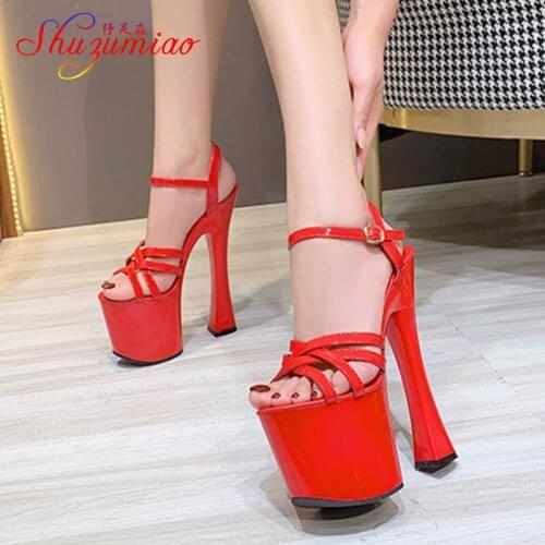 Candy Color Stage Women Shoes 2021 Summer Sexy Show Party High Heel Sandals 17CM Waterproof Platform Nightclub Striptease Shoes