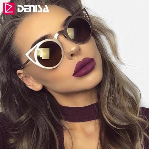 DENISA Brand 2019 Fashion Cat Eye Sunglasses Women Round Lens Glasses Retro Sun Glasses Girls UV400 lunette de soleil femme S777