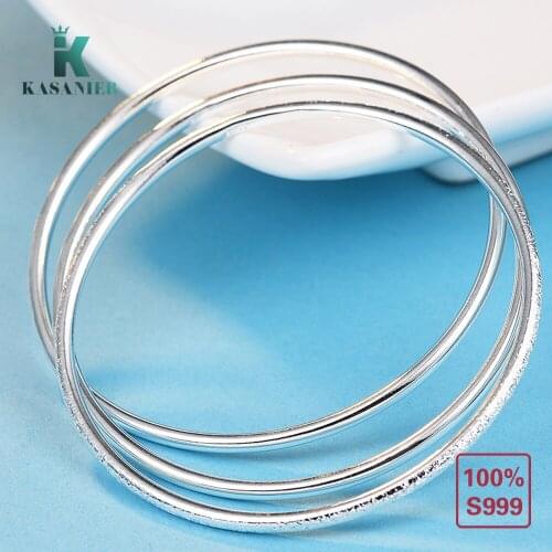 KASANIER Christmas SALE 100% 925 Sterling Silver Triple Ring Bangle & Bracelet for Women Luxury Jewelry 54-62CM Diameter