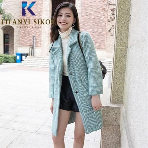 Autumn Winter Women Faux Mink Cashmere Sweater Jacket Long Cardigan Fashion Plaid Knit Coat Thick Warm Knitted Sweaters Female