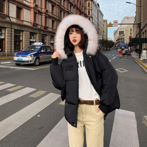 2019 winter new cotton coat womens long section thick large size loose solid color large fur collar down jacket A317