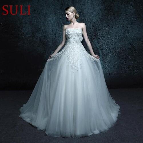 ZXB3 SuLi A line Sexy Sweetheart Sleeveless Wedding Dress Chapel Train Wedding Gowns
