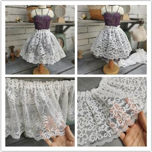 18cm Wide Beautifully Embroidered Beige African Lace Fabric Wedding Dress Fluffy Skirt Doll Costume Home Textile DIY Accessories