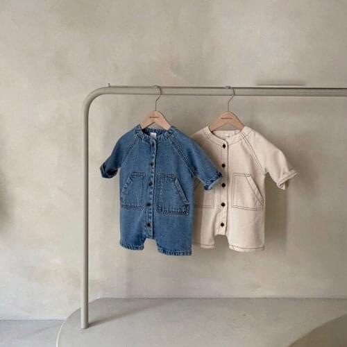 2021 Spring Baby Clothes Solid Cotton O-Neck Long Sleeve Jumpsuit Newborn Kids Denim Rompers Baby Boy Clothes Childrens Outfits