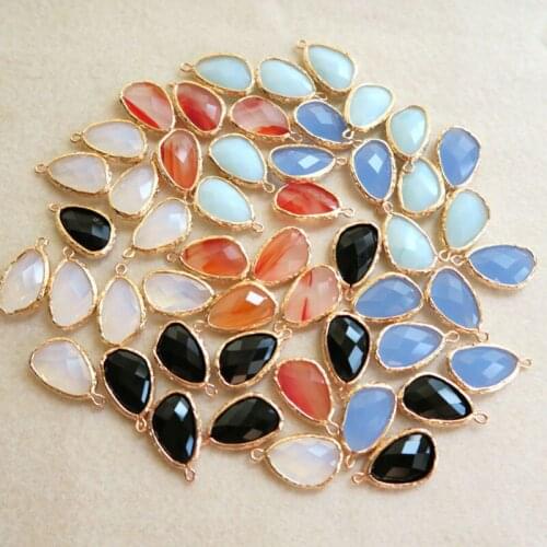 50pcs/lot blue quartz geode Druzy Gold color Faceted Glass Crystal Charms For DIY Bracelet earrings necklace Jewelry BD54-58