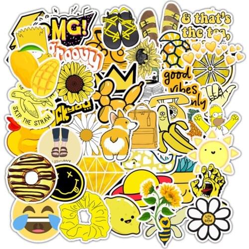 50 PCS Fashion Cartoon Yellow Computer Stickers DIY Suitcase Laptop Waterproof PVC Decor Sticker For MacBook Notebook