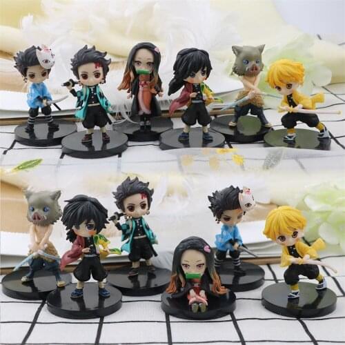 6PCS/set Anime Demon Slayer Figure Doll Model Girls Boys Toys Car Ornaments Keychain Souvenir Student Adult Kids Decor Xmas Gift