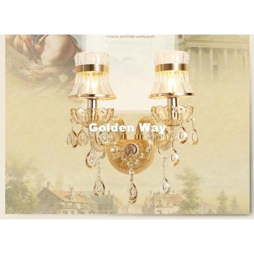 Free Shipping Champagne Crystal wall Lamp luxury Bedroom Bedside Wall Candle K9 Crystal Wall Lamp Wall Scones AC 100% Guaranteed
