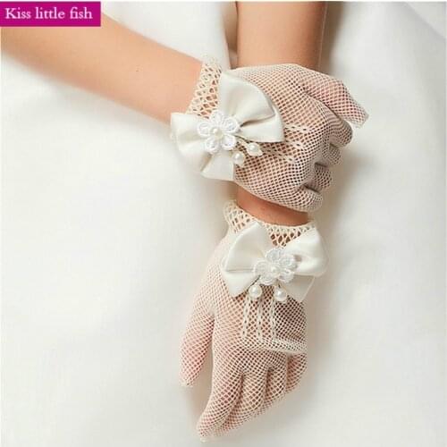 Free shipping High quality Flower girls gloves for wedding party Fit for 4-16 years