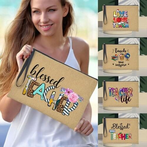 Blessed Teacher Print Makeup Bag Women Cosmetic Bags Travel Toiletries Organizer Female Storage Make Up Case Shopping Tote Gifts