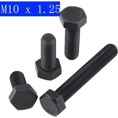 M10 x 1.25 ( 10mm ) Fine Pitch Hex Cap Bolts / Screws, 8.8 Alloy Steel Thread Metric Tap DIN 933 ISO 4017