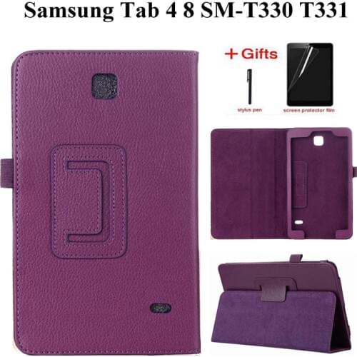 Litchi PU Leather Case For samsung tab 4 8.0 SM-t331 Cover For Samsung Galaxy Tab 4 8.0 inch T330 T331 T335 tablet Case+Film+Pen