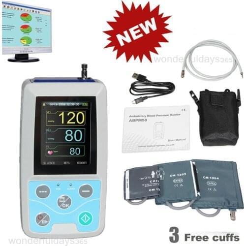 CONTEC ABPM50 Ambulatory Blood Pressure Monitor, NIBP Holter, 3 cuffs