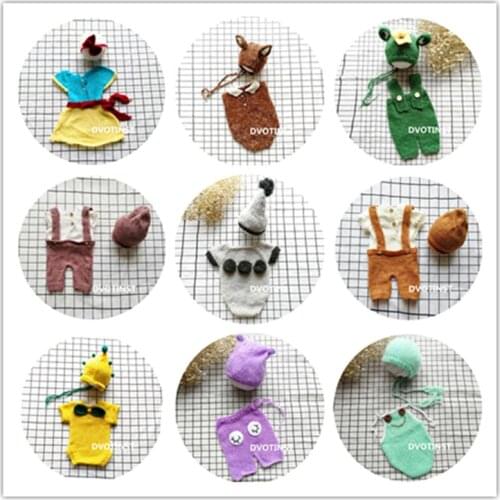 Dvotinst Newborn Baby Photography Props Crochet Soft Knitted Outfits+Hat 2pcs Set Fotografia Clothes Costume Studio Photo Props