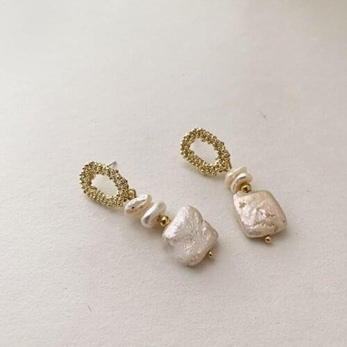 Minar Elegant Irregular Natural Pearl Pendant Earrings for Women Girls Geometric Metallic Dangle Earrings Unusual Accessories