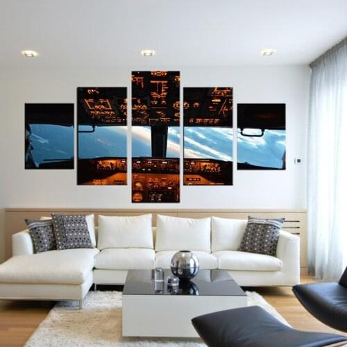 5 Pieces Modern Wall Art Prints Aircraft Cockpit Picture Painting Home Decor Sky View for Living Room Canvas Gift Art Poster