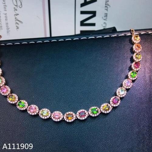 KJJEAXCMY boutique jewelry 925 sterling silver inlaid Natural tourmaline gemstone bracelet female support detection exquisite