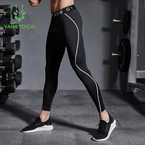Vansydical Gym Workout Leggings Mens Quick Dry Compression Pants Elastic Fitness Training Jogging Sports Leggings Base Layer