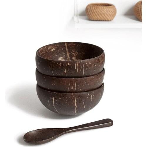 Natural Coconut Shell Bowl Eco-Friendly Ice Cream Bowls Fruit Bowl Art Work Decoration Rice Dessert Candy Natural Eco-Friendly