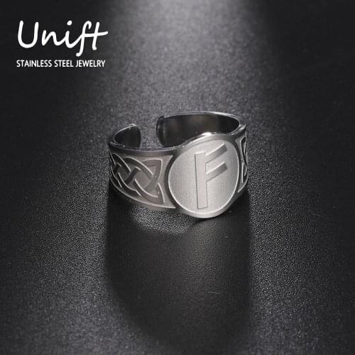Unift Stainless Steel Vintage Rune Ring Nordic Mythology Viking Amulet For Men And Women Adjustable Open Ring Fashion Jewelry