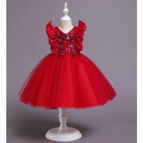 2021 New Girls Sleevelss Ruffles Appliques Floral Princess Dress Kids Wedding Elegant Party Prom Gown Children Costume 3-16 Year