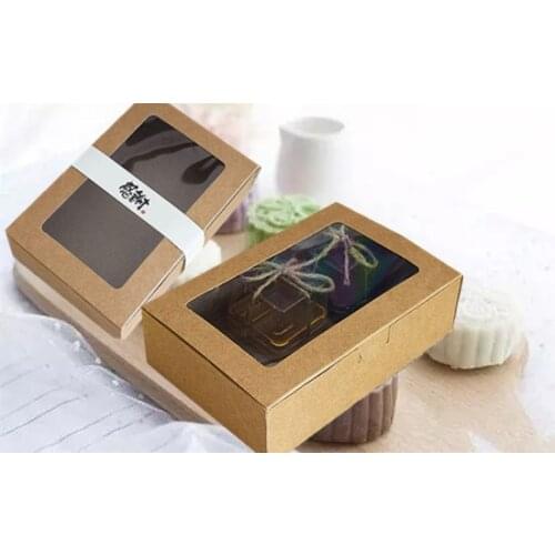New 18*12*5cm kraft paper gift box with plastic window cupcake mooncake cookies DIY dessert packing box gift carton box