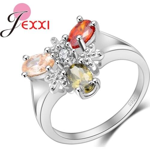 New Brand Mulitcolor Zircons Ring For Girls Party Decoration Fashion 925 Sterling Silver Best Quality Women Finger Rings
