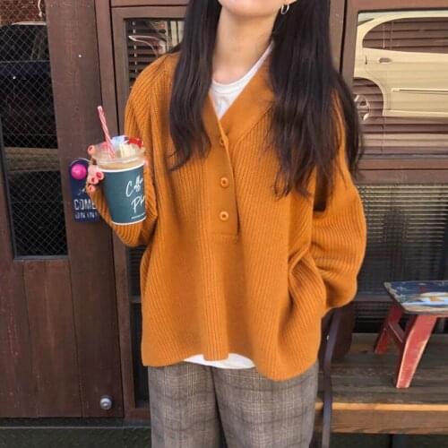 Autumn Winter Clothes Women Loose Casual Vintage Knitted V-neck Pullovers Fashion Brand Sweaters Ladies Designer Ulzzang New