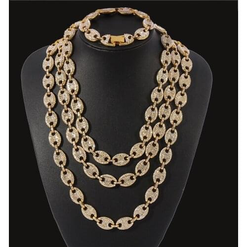 Alloy Rhinestone Hip hop Necklace Iced Out CZ Coffee Bean Pig Nose Charm Link Punk Choker Chain Bling Jewelry Necklaces for Mens
