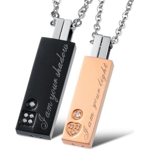 YMS N453 Korean Mens Couple Necklace For Women Stainless Steel Rose Gold Fashion Rectangular Geometry Love Zircon Pendant
