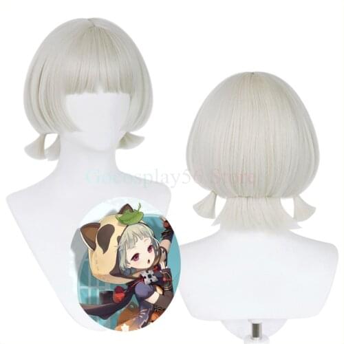Genshin Impact Sayu Cosplay Wig Short Beige Grey Blond Heat Resistant Hair Halloween Anime Role Play