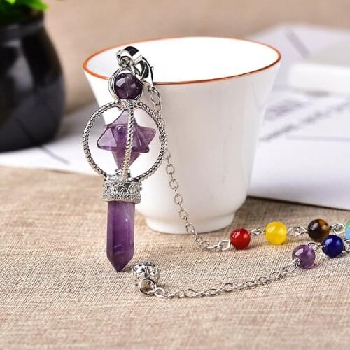 Natural Crystal Small Merkaba Pendulum Pendants Round Bead Hexagon Pillar Scepter Reiki Healing Stone For Men Women Jewelry gift