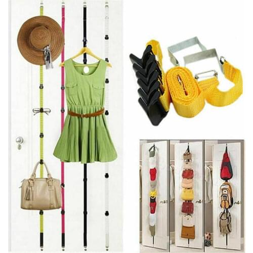 Adjustable 8 Hooks Over Door Strap Hanger Storage Clothes Bag Hat Rack Organizer