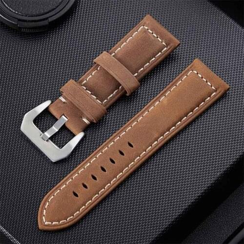 Handmade Watch Accessories Vintage Genuine Crazy Horse Leather 20mm 22mm 24mm 26mm Watchband For Panerai men Watch Strap band