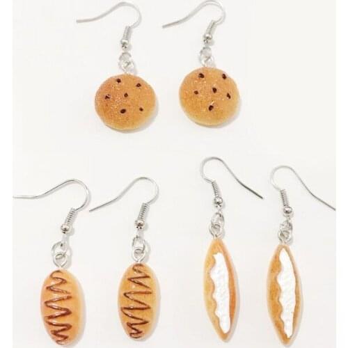 DIY Personality Simulation Resin Baked Food Bread Harajuku Style Simple Fashion Fun Funny Simulation Food Earrings Women