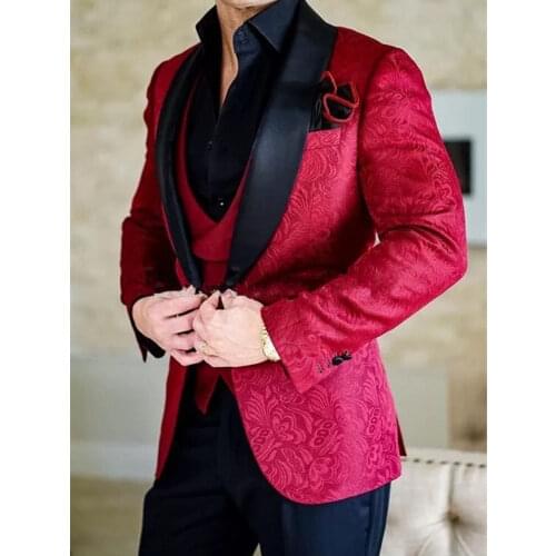 Handsome Groomsmen Embossing Groom Tuxedos Mens Wedding Dress Man Jacket Blazer Prom Dinner (Jacket+Pants+Tie+Vest) A24