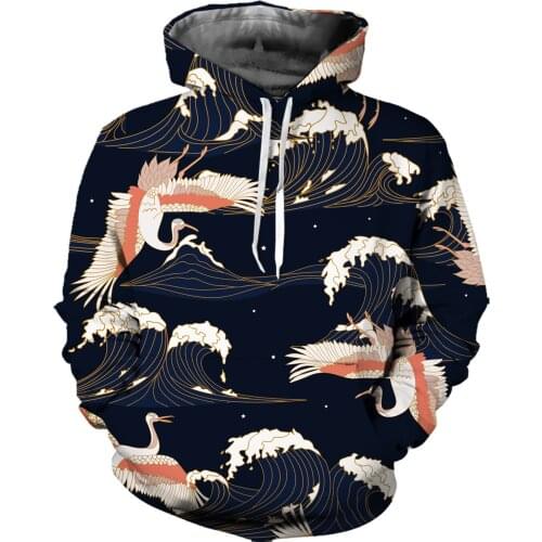 REAL American SIZE Custom High Quality Birds & Waves Sublimation Printing Plus Size Hoodies