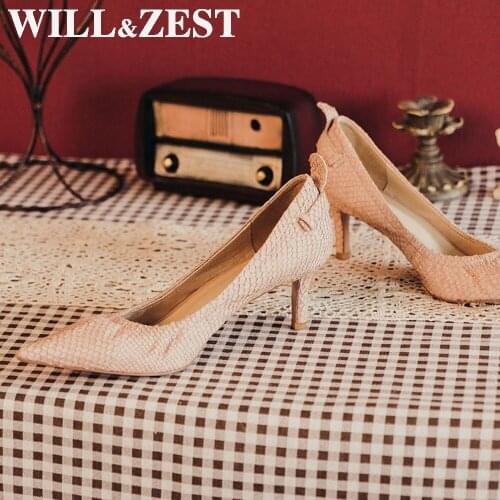 Will&Zest Pumps Fish Leather Pink Stiletto Snake-Print Heels WomenS Summer Footwear 39 Big Size Office Shoes Sexy Night Club