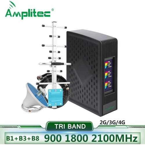 Amplitec Tri-Band 4G Signal Amplifier 850 900 1700 1800 1900 2100MHz 4g Repeater Cellular Amplifier Smart LCD Signal Booster Set