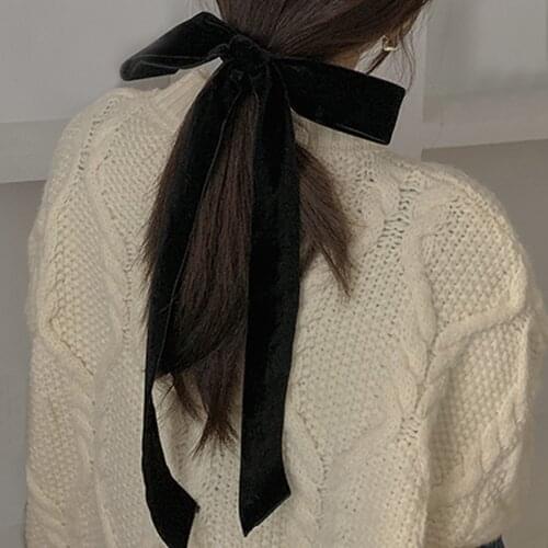 Fashion Vintage Ladies Sweet Long Ribbon Hairpin for Women Girls Velvet Black Top Clip Headdress Hair Ornament Accessories