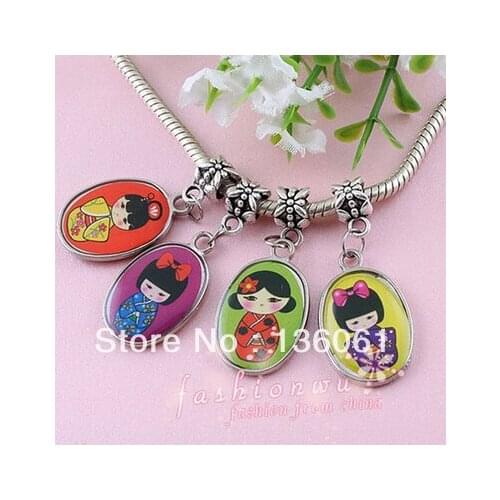 10PCS Enamel Alloy Japanese Kimono Girl Doll Necklace Pendant Chain Choker Floral Ethnic Jewelry For Women Girls Teens Gift Part