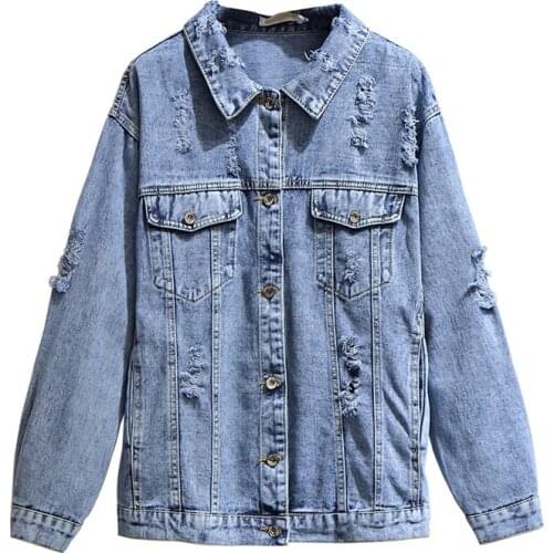 2021 Oversize Hole Denim Windbreaker Women Spring Autumn Jean Outwear Casual Top Trench Coat Plus Size 6XL Chest 114-154cm KW483